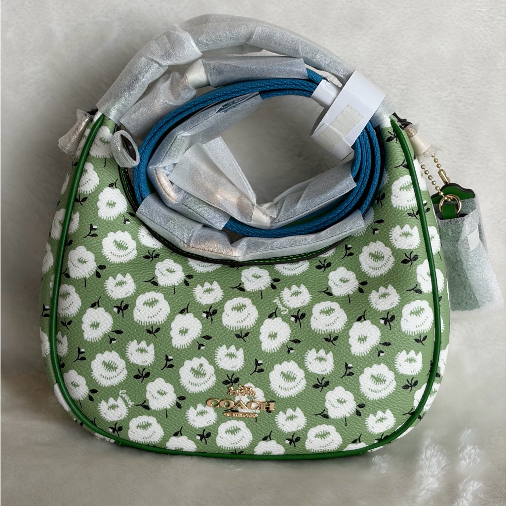 Coach Green White Floral Shoulder Bag
